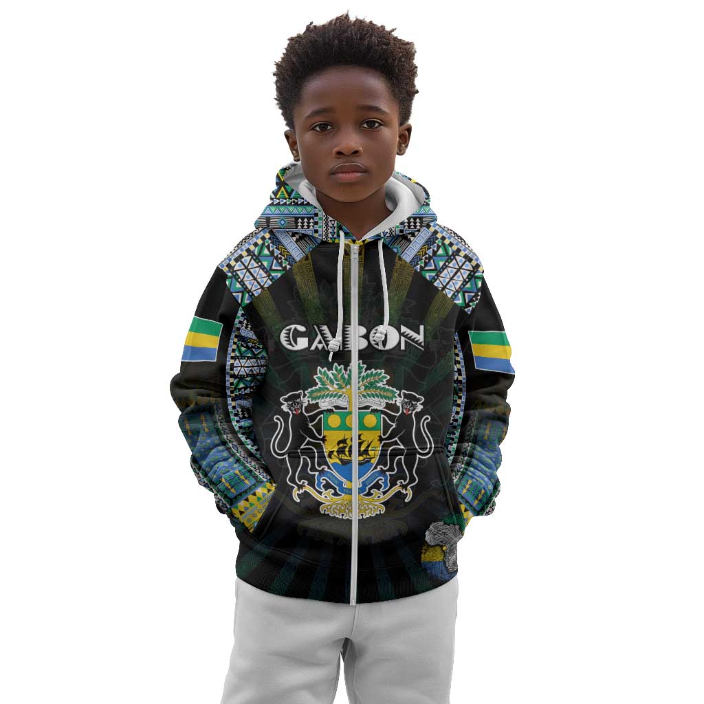 Personalized Gabon Roots Kid Hoodie African Pride in Fingerprint and Tribal Colors