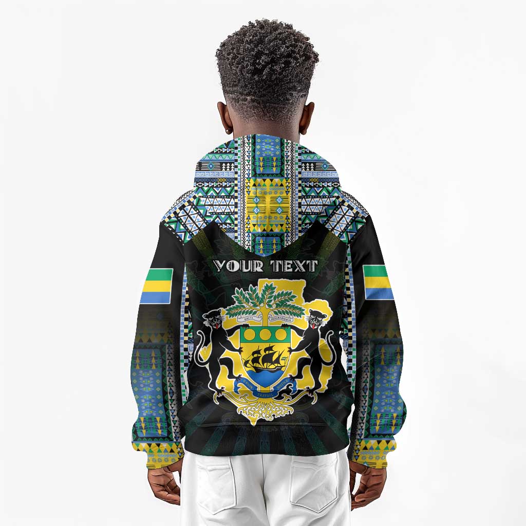 Personalized Gabon Roots Kid Hoodie African Pride in Fingerprint and Tribal Colors
