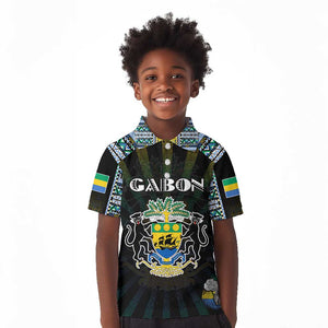 Personalized Gabon Roots Kid Polo Shirt African Pride in Fingerprint and Tribal Colors