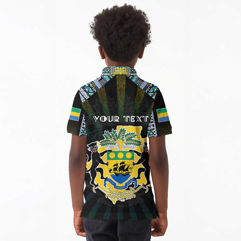 Personalized Gabon Roots Kid Polo Shirt African Pride in Fingerprint and Tribal Colors