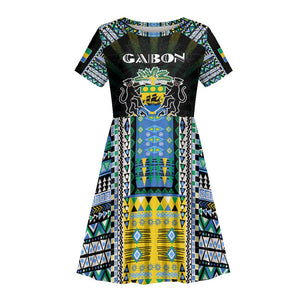 Personalized Gabon Roots Kid Short Sleeve Dress African Pride in Fingerprint and Tribal Colors