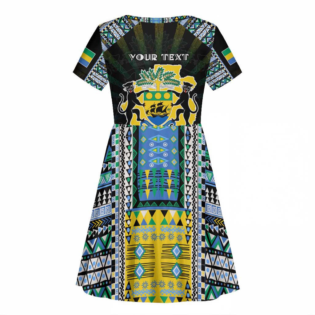 Personalized Gabon Roots Kid Short Sleeve Dress African Pride in Fingerprint and Tribal Colors