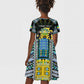 Personalized Gabon Roots Kid Short Sleeve Dress African Pride in Fingerprint and Tribal Colors