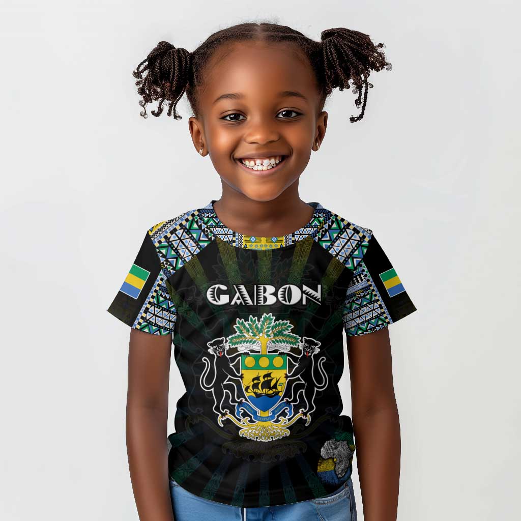 Personalized Gabon Roots Kid T shirt African Pride in Fingerprint and Tribal Colors