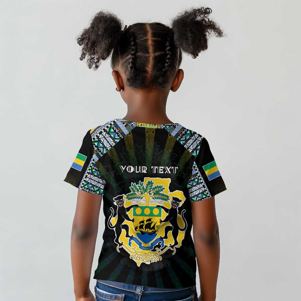 Personalized Gabon Roots Kid T shirt African Pride in Fingerprint and Tribal Colors