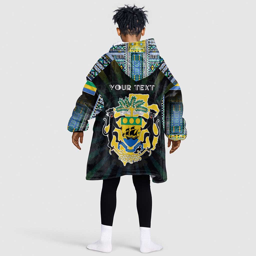 Personalized Gabon Roots Kid Wearable Blanket Hoodie African Pride in Fingerprint and Tribal Colors