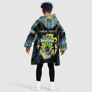 Personalized Gabon Roots Kid Wearable Blanket Hoodie African Pride in Fingerprint and Tribal Colors