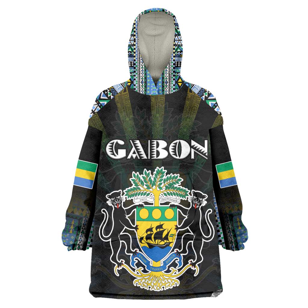 Personalized Gabon Roots Kid Wearable Blanket Hoodie African Pride in Fingerprint and Tribal Colors