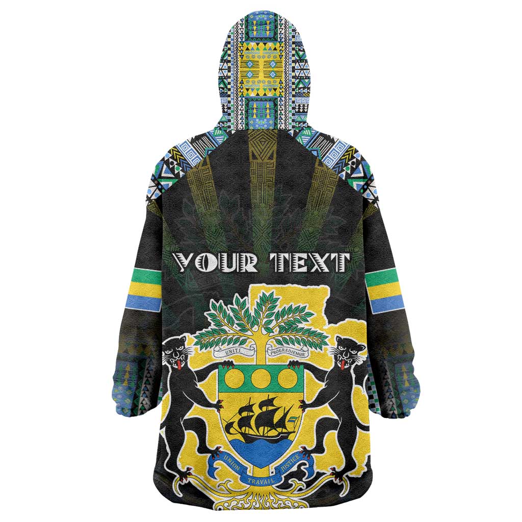 Personalized Gabon Roots Kid Wearable Blanket Hoodie African Pride in Fingerprint and Tribal Colors