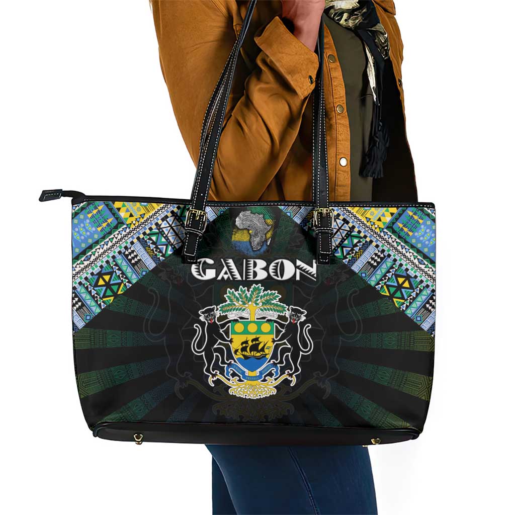 Gabon Roots Leather Tote Bag African Pride in Fingerprint and Tribal Colors