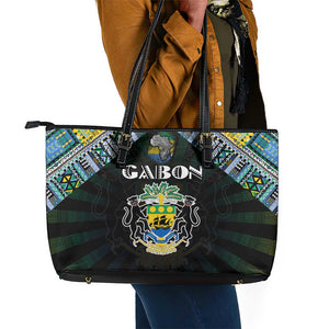 Gabon Roots Leather Tote Bag African Pride in Fingerprint and Tribal Colors