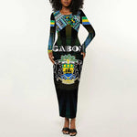 Personalized Gabon Roots Long Sleeve Bodycon Dress African Pride in Fingerprint and Tribal Colors