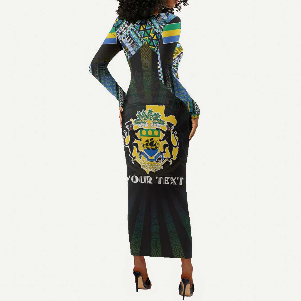 Personalized Gabon Roots Long Sleeve Bodycon Dress African Pride in Fingerprint and Tribal Colors