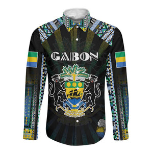 Personalized Gabon Roots Long Sleeve Button Shirt African Pride in Fingerprint and Tribal Colors