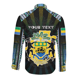 Personalized Gabon Roots Long Sleeve Button Shirt African Pride in Fingerprint and Tribal Colors