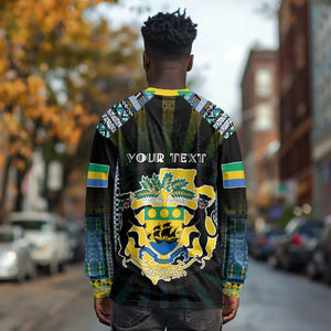 Personalized Gabon Roots Long Sleeve Shirt African Pride in Fingerprint and Tribal Colors