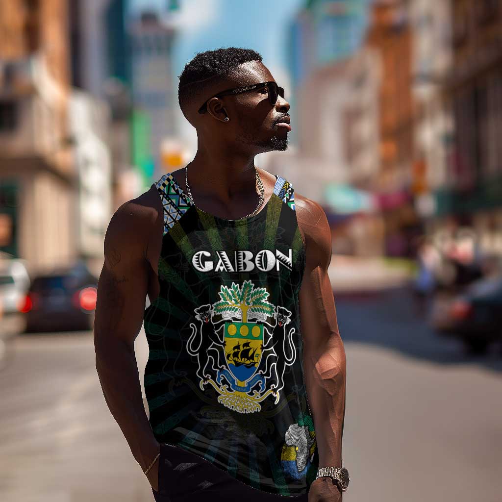 Personalized Gabon Roots Men Tank Top African Pride in Fingerprint and Tribal Colors