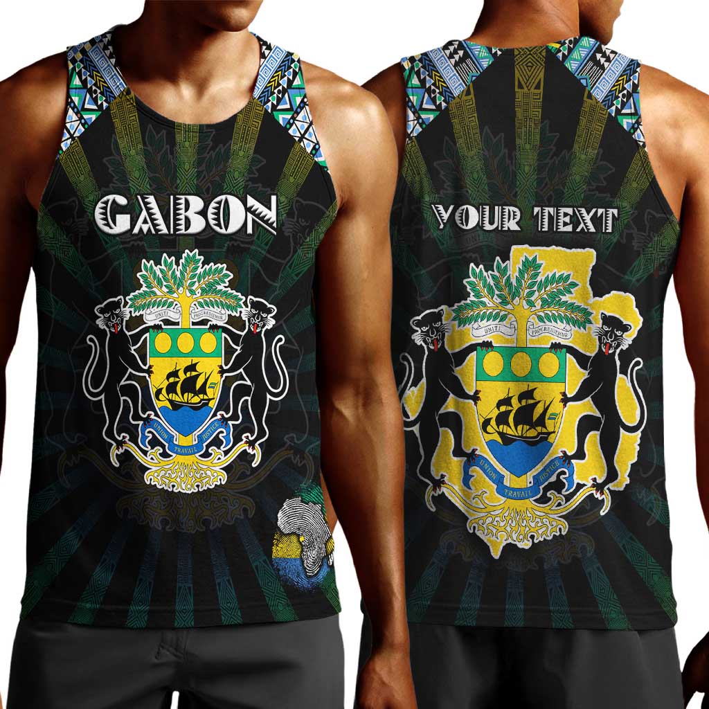Personalized Gabon Roots Men Tank Top African Pride in Fingerprint and Tribal Colors