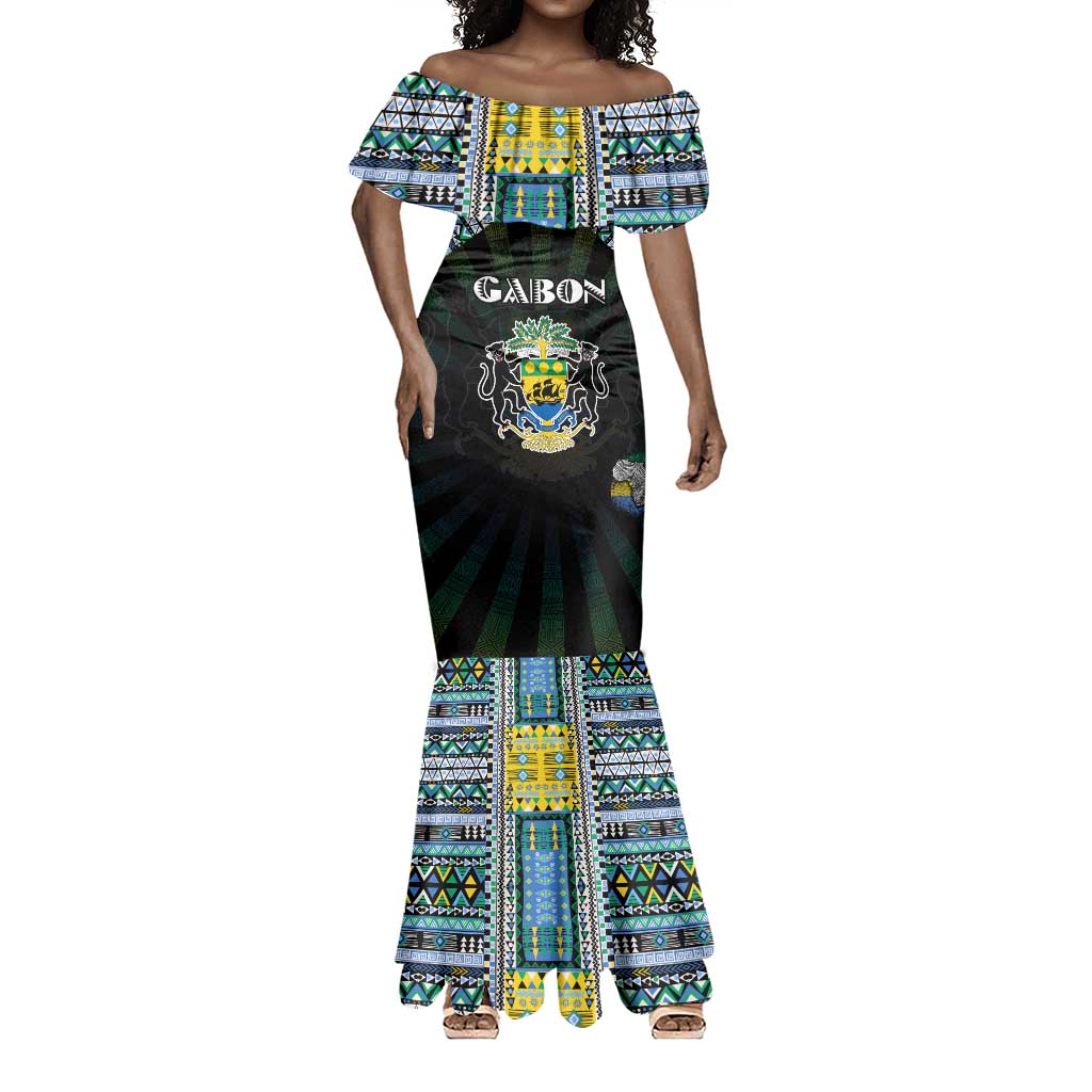 Personalized Gabon Roots Mermaid Dress African Pride in Fingerprint and Tribal Colors
