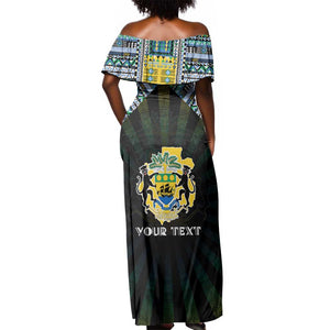 Personalized Gabon Roots Off Shoulder Maxi Dress African Pride in Fingerprint and Tribal Colors