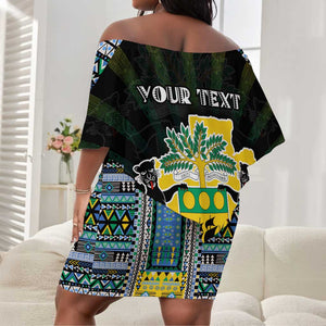 Personalized Gabon Roots Off Shoulder Short Dress African Pride in Fingerprint and Tribal Colors
