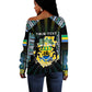 Personalized Gabon Roots Off Shoulder Sweater African Pride in Fingerprint and Tribal Colors