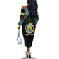 Personalized Gabon Roots Off The Shoulder Long Sleeve Dress African Pride in Fingerprint and Tribal Colors