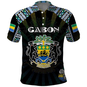Personalized Gabon Roots Polo Shirt African Pride in Fingerprint and Tribal Colors