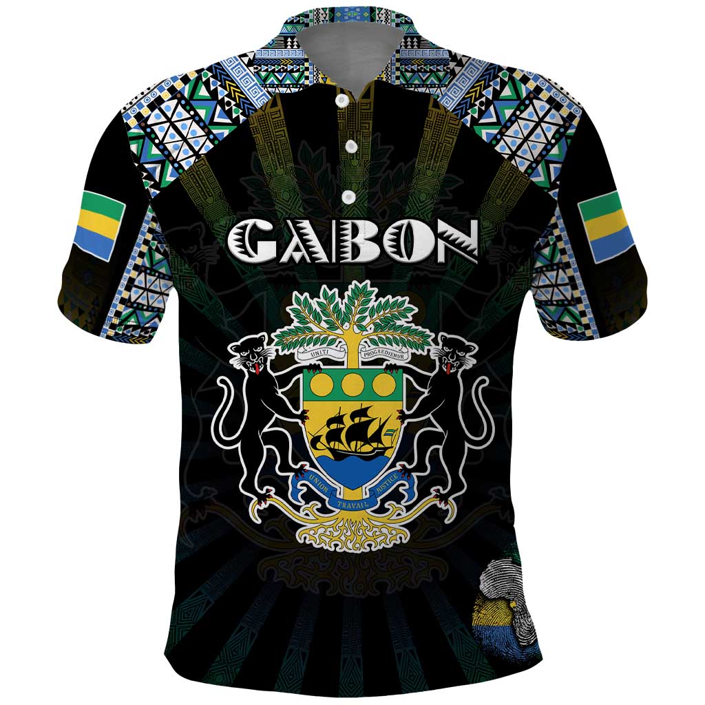 Personalized Gabon Roots Polo Shirt African Pride in Fingerprint and Tribal Colors