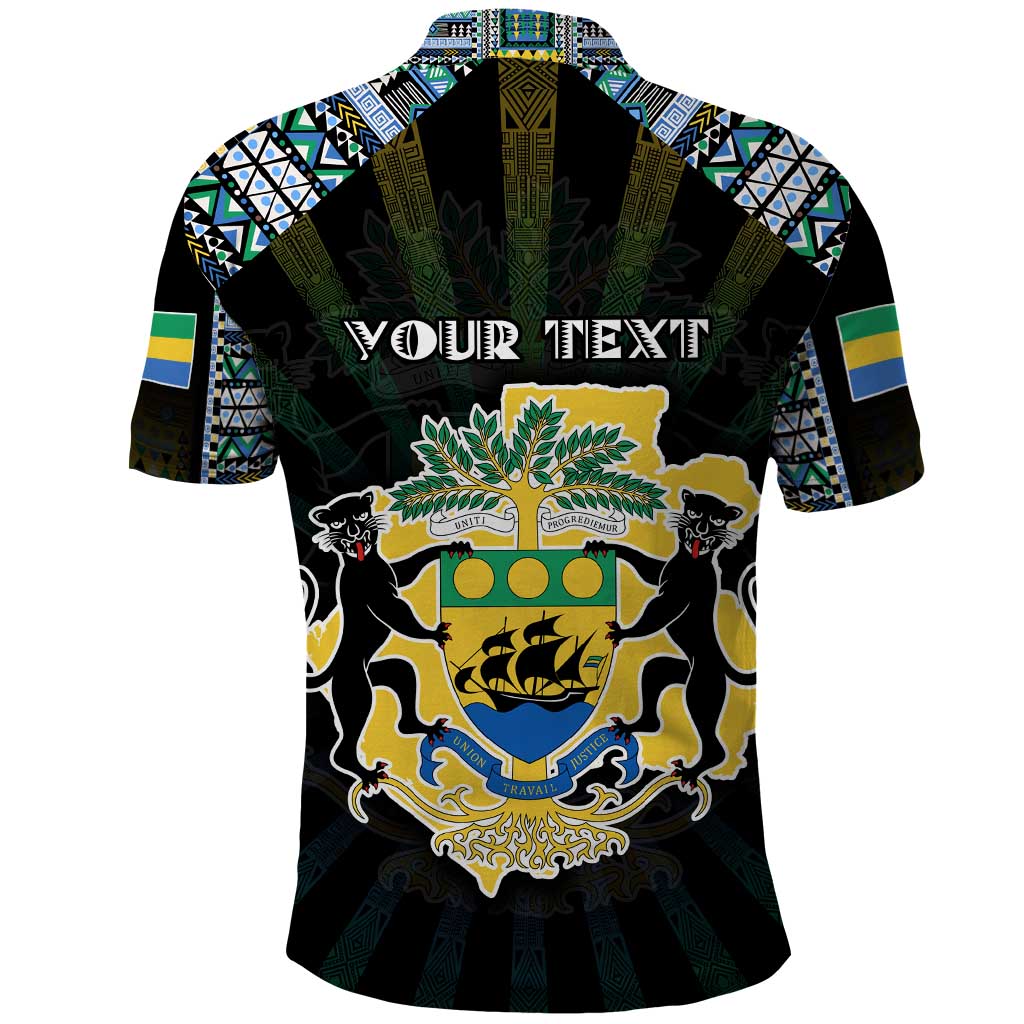 Personalized Gabon Roots Polo Shirt African Pride in Fingerprint and Tribal Colors