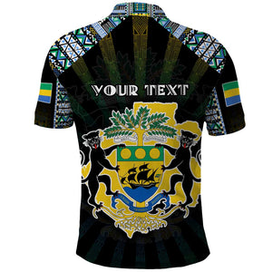 Personalized Gabon Roots Polo Shirt African Pride in Fingerprint and Tribal Colors