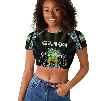 Personalized Gabon Roots Raglan Cropped T shirt African Pride in Fingerprint and Tribal Colors