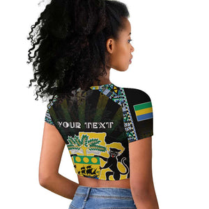 Personalized Gabon Roots Raglan Cropped T shirt African Pride in Fingerprint and Tribal Colors