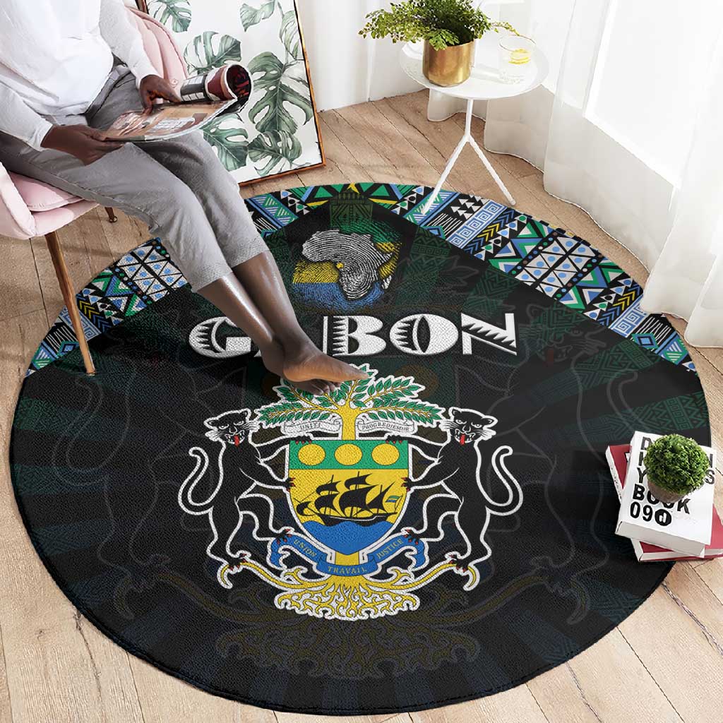 Gabon Roots Round Carpet African Pride in Fingerprint and Tribal Colors