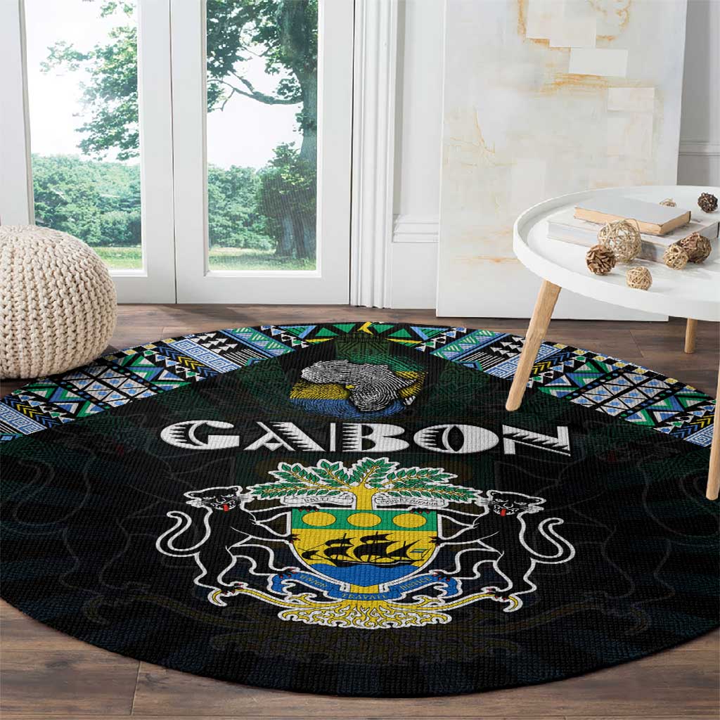 Gabon Roots Round Carpet African Pride in Fingerprint and Tribal Colors