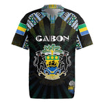 Personalized Gabon Roots Rugby Jersey African Pride in Fingerprint and Tribal Colors