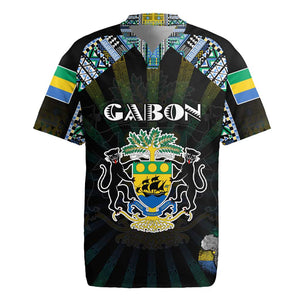 Personalized Gabon Roots Rugby Jersey African Pride in Fingerprint and Tribal Colors