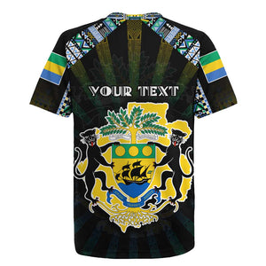 Personalized Gabon Roots Rugby Jersey African Pride in Fingerprint and Tribal Colors