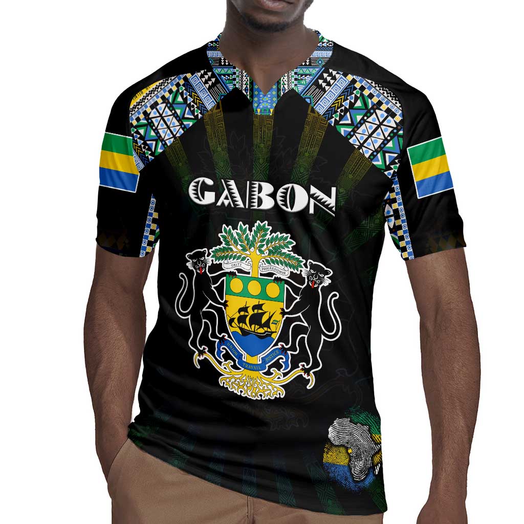 Personalized Gabon Roots Rugby Jersey African Pride in Fingerprint and Tribal Colors