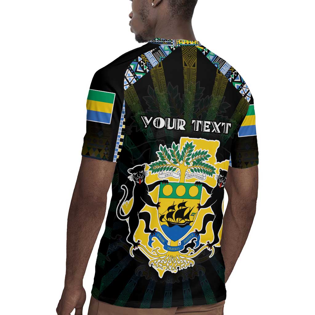 Personalized Gabon Roots Rugby Jersey African Pride in Fingerprint and Tribal Colors