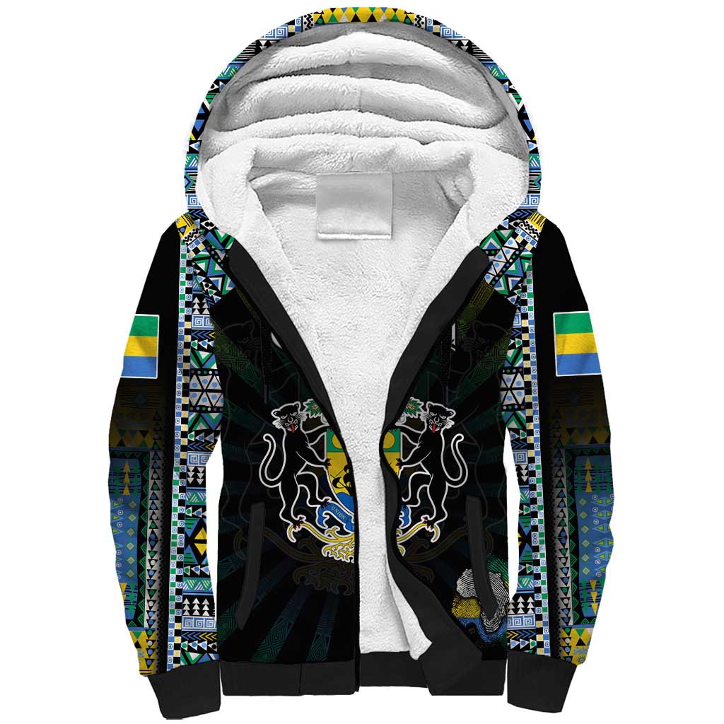 Personalized Gabon Roots Sherpa Hoodie African Pride in Fingerprint and Tribal Colors