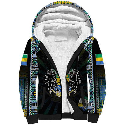 Personalized Gabon Roots Sherpa Hoodie African Pride in Fingerprint and Tribal Colors