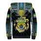 Personalized Gabon Roots Sherpa Hoodie African Pride in Fingerprint and Tribal Colors