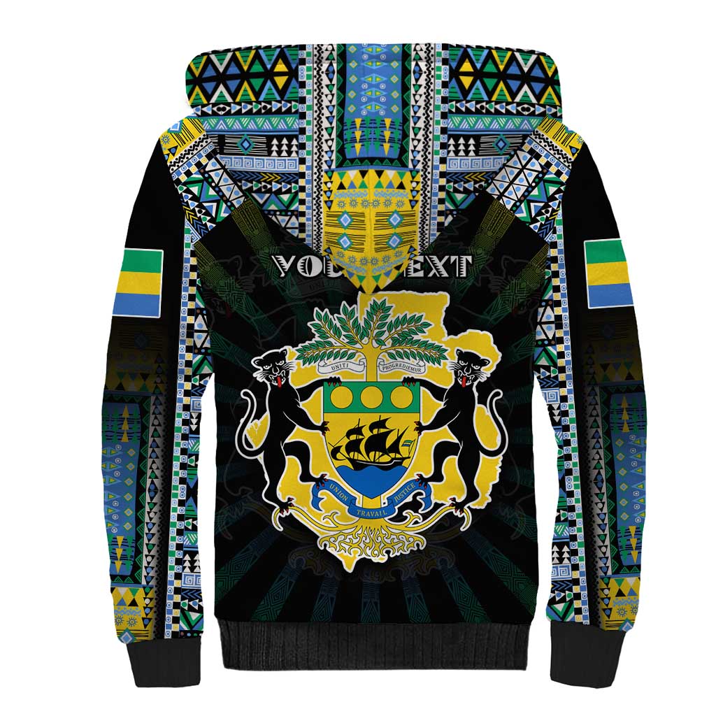Personalized Gabon Roots Sherpa Hoodie African Pride in Fingerprint and Tribal Colors