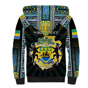 Personalized Gabon Roots Sherpa Hoodie African Pride in Fingerprint and Tribal Colors