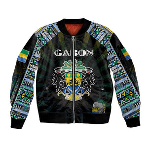 Personalized Gabon Roots Sleeve Zip Bomber Jacket African Pride in Fingerprint and Tribal Colors