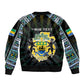 Personalized Gabon Roots Sleeve Zip Bomber Jacket African Pride in Fingerprint and Tribal Colors