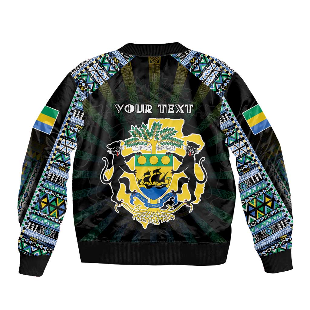 Personalized Gabon Roots Sleeve Zip Bomber Jacket African Pride in Fingerprint and Tribal Colors
