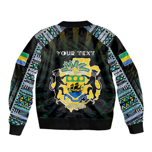 Personalized Gabon Roots Sleeve Zip Bomber Jacket African Pride in Fingerprint and Tribal Colors