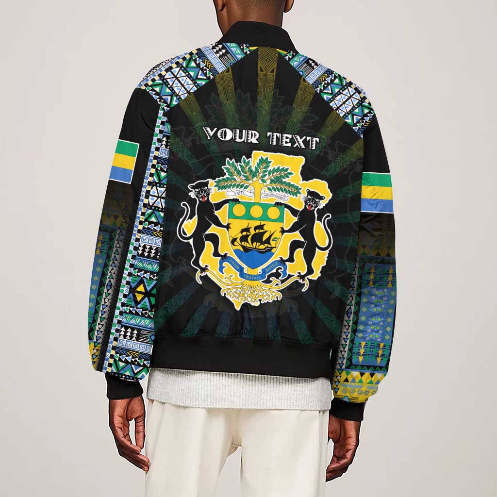 Personalized Gabon Roots Sleeve Zip Bomber Jacket African Pride in Fingerprint and Tribal Colors